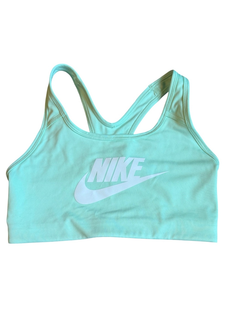 Nike Dri-FIT Futura Sports Bra Small Mint Green White Logo Racerback